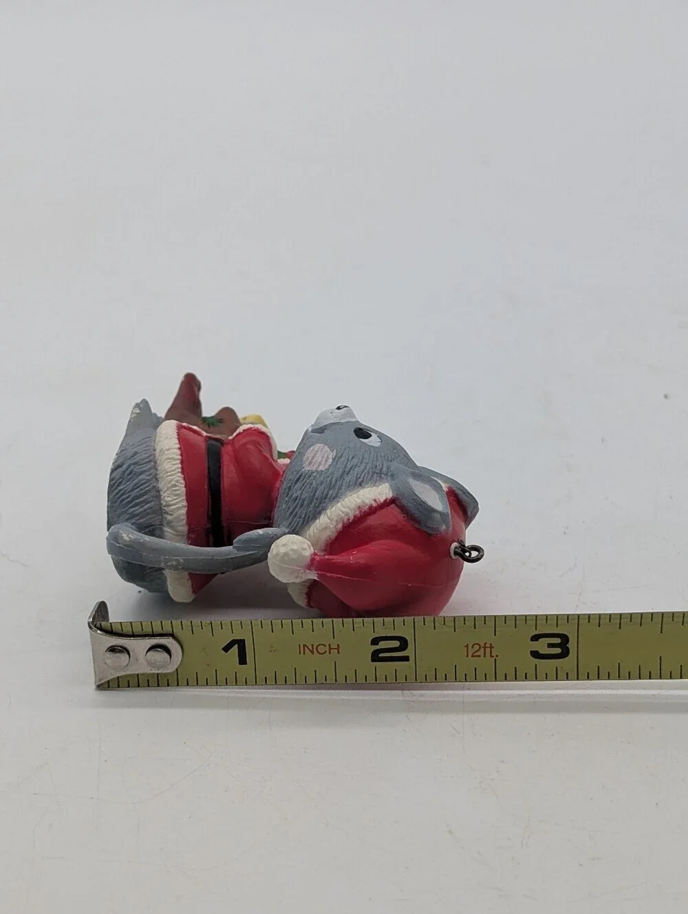 Vintage Christmas Santa Mouse Ornament Holding Candy Cane Gift Sack Kitsch